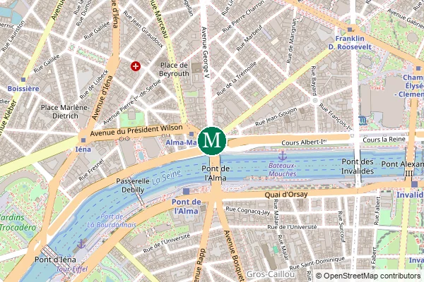 Carte de la station de métro Alma - Marceau à Paris