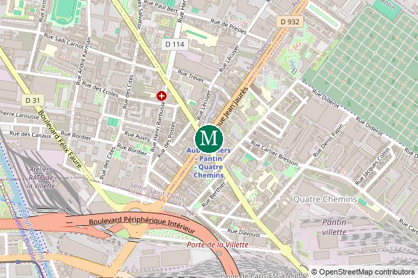 Carte de la station de métro Aubervilliers-Pantin Quatre Chemins à Paris
