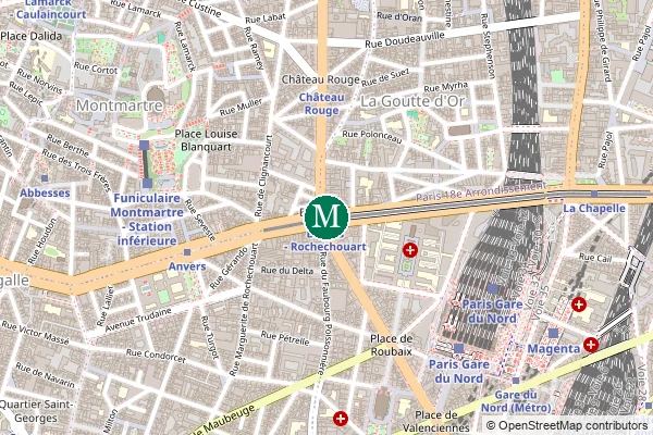Carte de la station de métro Barbès - Rochechouart à Paris
