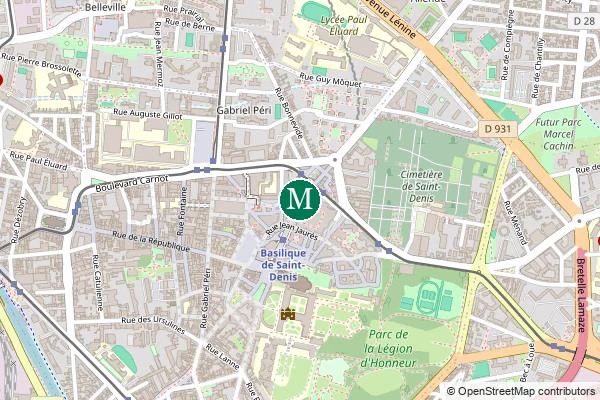 Carte de la station de métro Basilique de Saint-Denis à Paris