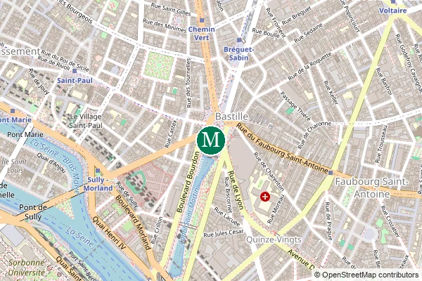Carte de la station de métro Bastille à Paris