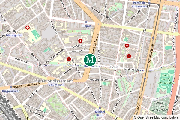 Carte de la station de métro Bel-Air à Paris
