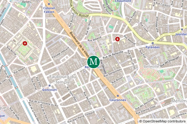 Carte de la station de métro Belleville à Paris