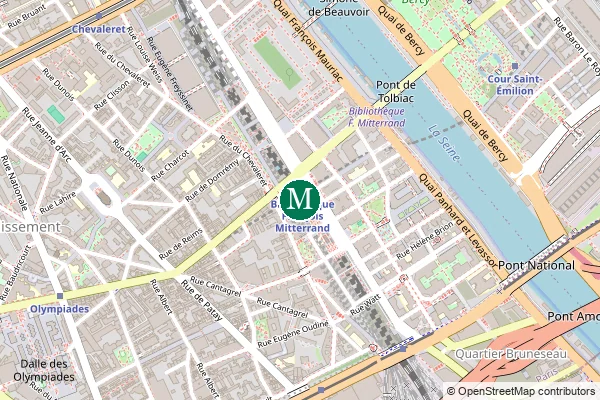 Carte de la station de métro Bibliothèque François Mitterrand à Paris