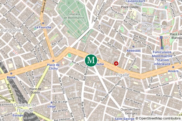 Carte de la station de métro Blanche à Paris