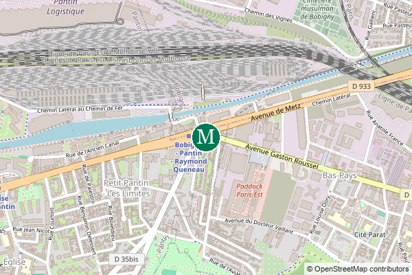 Carte de la station de métro Bobigny - Pantin - Raymond Queneau à Paris
