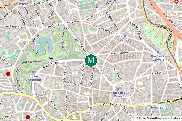Carte de la station de métro Botzaris à Paris