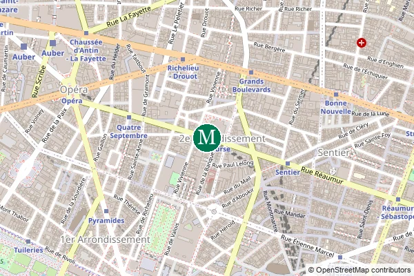 Carte de la station de métro Bourse à Paris
