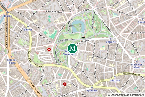 Carte de la station de métro Buttes Chaumont à Paris