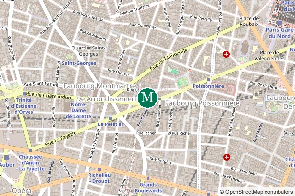 Carte de la station de métro Cadet à Paris