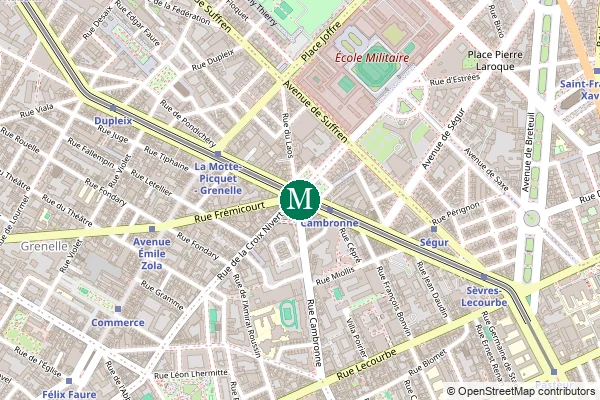 Carte de la station de métro Cambronne à Paris