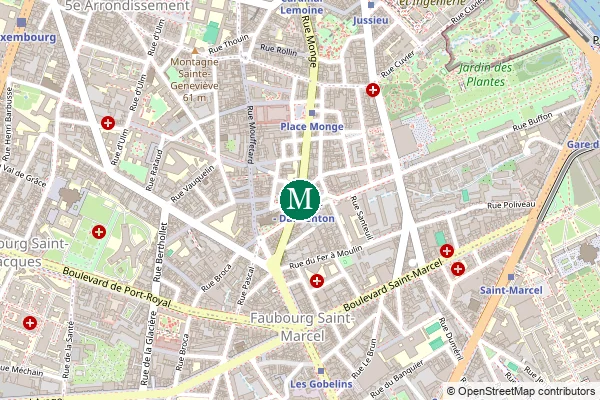 Carte de la station de métro Censier - Daubenton à Paris