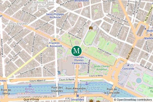 Carte de la station de métro Champs-Élysées - Clemenceau à Paris
