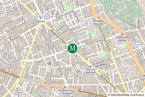 Carte de la station de métro Charonne à Paris