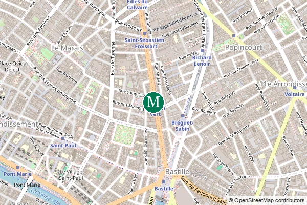Carte de la station de métro Chemin Vert à Paris
