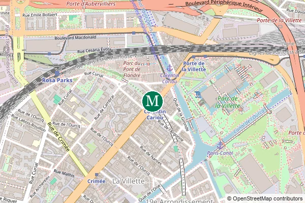 Carte de la station de métro Corentin Cariou à Paris