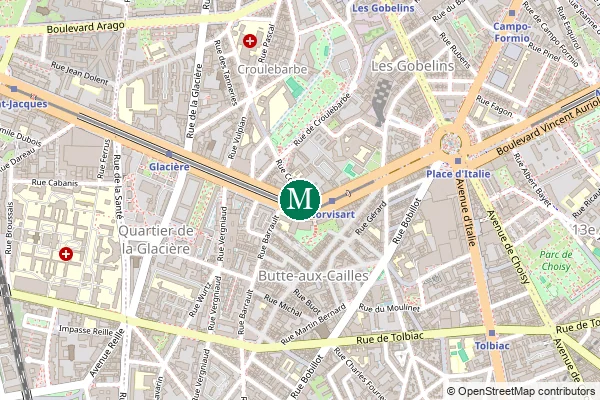 Carte de la station de métro Corvisart à Paris