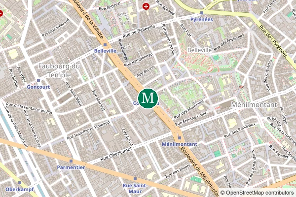Carte de la station de métro Couronnes à Paris