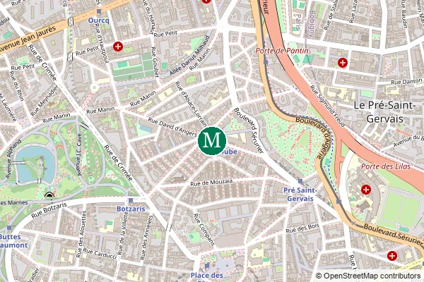 Carte de la station de métro Danube à Paris