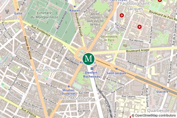 Carte de la station de métro Denfert-Rochereau à Paris