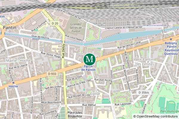 Carte de la station de métro Église de Pantin à Paris