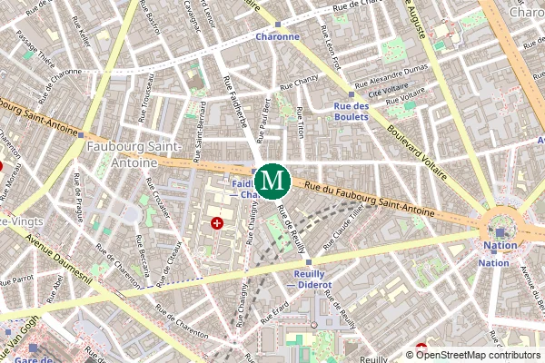 Carte de la station de métro Faidherbe - Chaligny à Paris