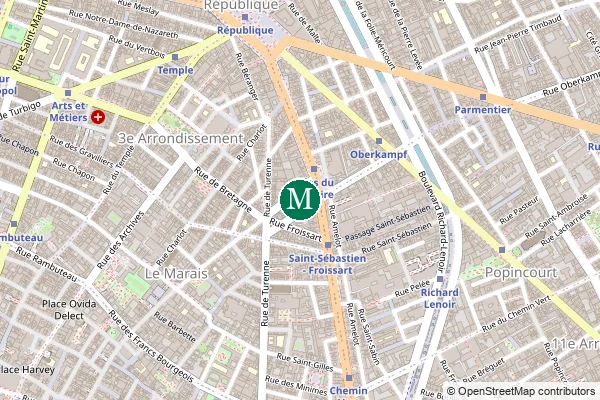 Carte de la station de métro Filles du Calvaire à Paris