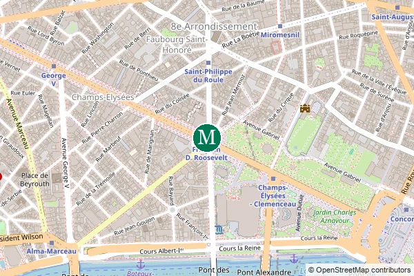 Carte de la station de métro Franklin Roosevelt à Paris