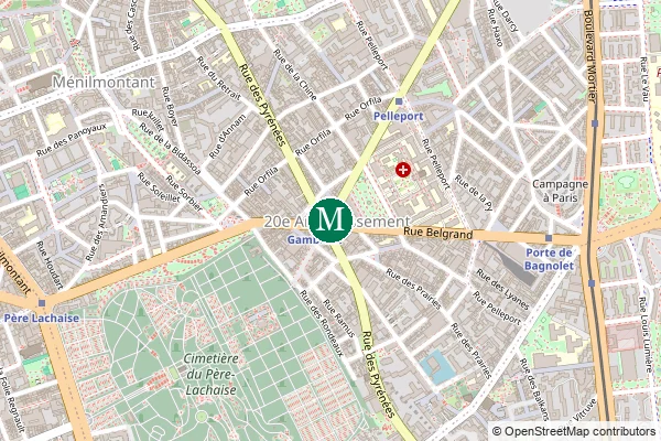 Carte de la station de métro Gambetta à Paris