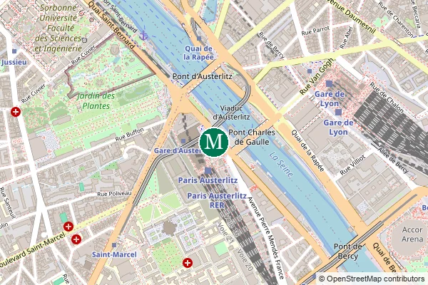 Carte de la station de métro Gare d'Austerlitz à Paris
