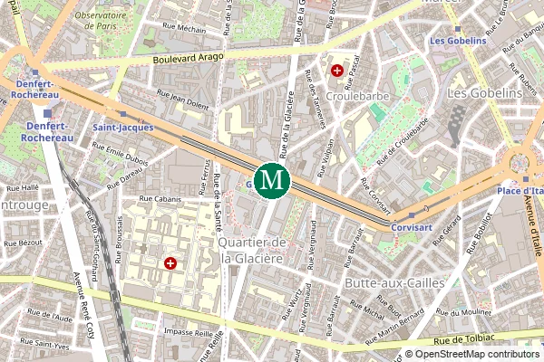 Carte de la station de métro Glacière à Paris