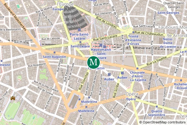 Carte de la station de métro Havre - Caumartin à Paris