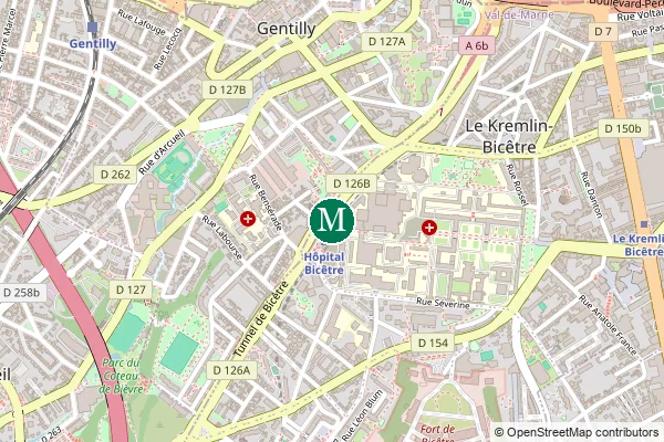 Carte de la station de métro Hôpital Bicêtre à Paris