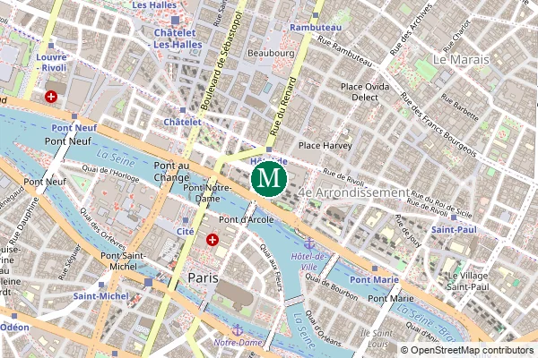 Carte de la station de métro Hôtel de Ville à Paris