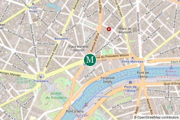 Carte de la station de métro Iéna à Paris
