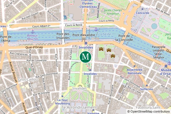 Carte de la station de métro Invalides à Paris