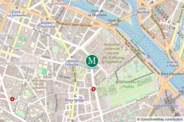 Carte de la station de métro Jussieu à Paris