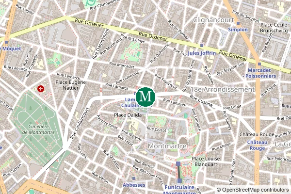 Carte de la station de métro Lamarck - Caulaincourt à Paris