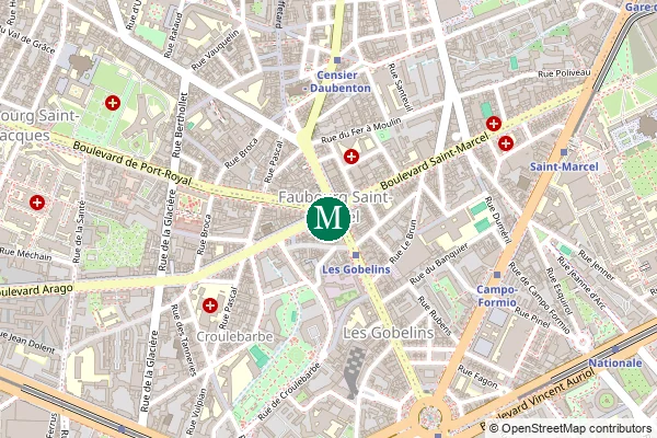 Carte de la station de métro Les Gobelins à Paris