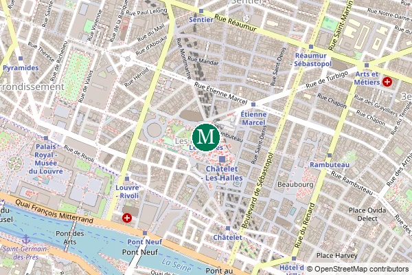 Carte de la station de métro Les Halles à Paris