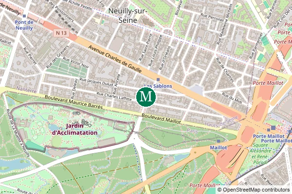 Carte de la station de métro Les Sablons à Paris