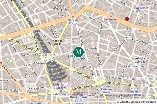 Carte de la station de métro Liège à Paris
