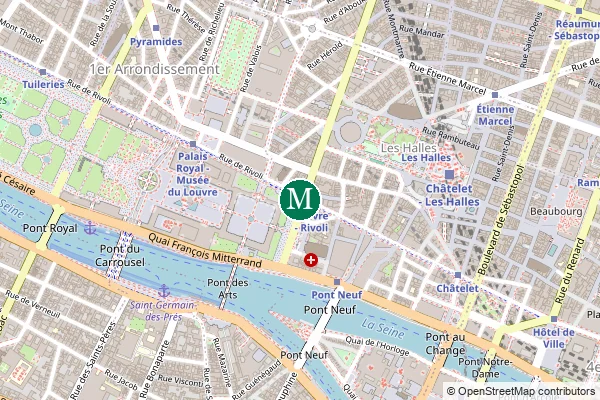 Carte de la station de métro Louvre - Rivoli à Paris