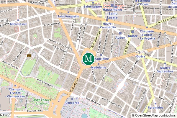 Carte de la station de métro Madeleine à Paris