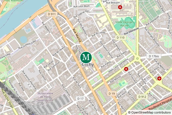 Carte de la station de métro Mairie de Clichy à Paris