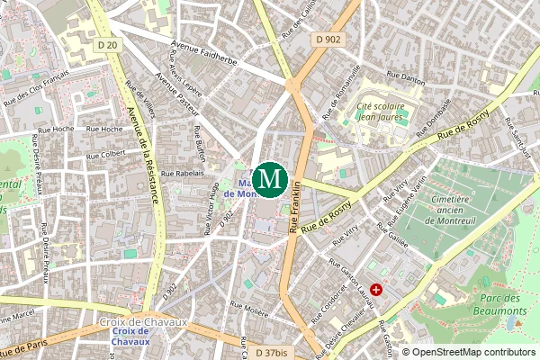 Carte de la station de métro Mairie de Montreuil à Paris