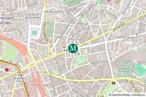 Carte de la station de métro Mairie des Lilas à Paris