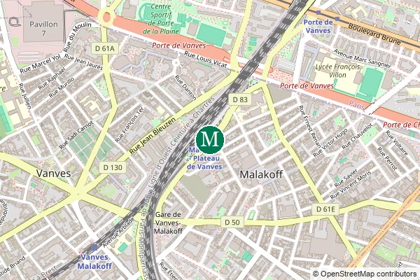 Carte de la station de métro Malakoff - Plateau de Vanves à Paris