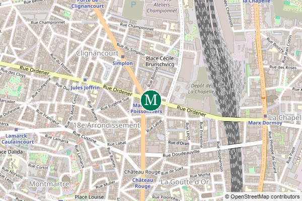 Carte de la station de métro Marcadet - Poissonniers à Paris