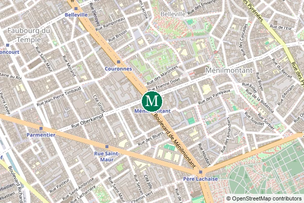 Carte de la station de métro Ménilmontant à Paris